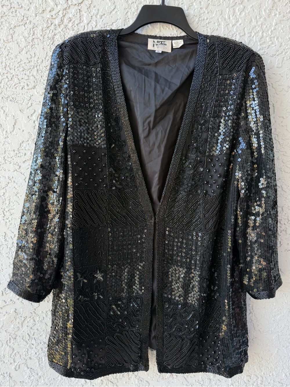 Niteline Vintage Womens Black Silk Beaded Sequined Jacket size XL 80’s